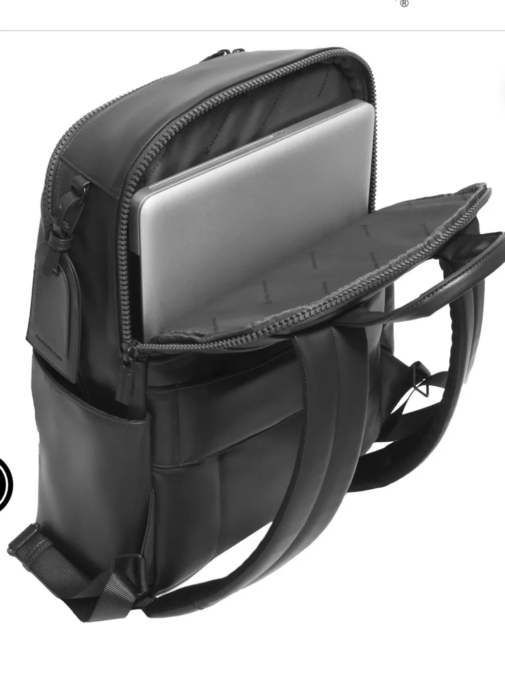 Boarding Pass Sleek Black Vegan Leather Backpack with Padded Straps New